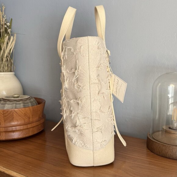 Emotional World Large Vintage Tote Bag Cotton Linen Beige Artsy Unique - Picture 4 of 9